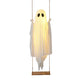 Outdoor Ghost Swing with String Lights and Wooden Seat for Halloween Porch Display