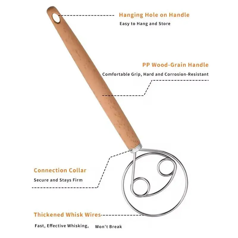 Bread Dough Whisk with Open Coil Design and Beechwood Handle