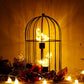Warm White Fairy Light Birdcage Lamp with Metal Frame and Bird Accent