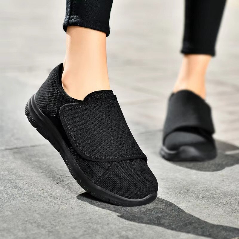 Womens Wide Fit Walking Shoes with Adjustable Strap and Breathable Mesh