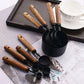 Measuring Cup and Spoon Set with Engraved Markings and Wooden Handles, 8-Piece