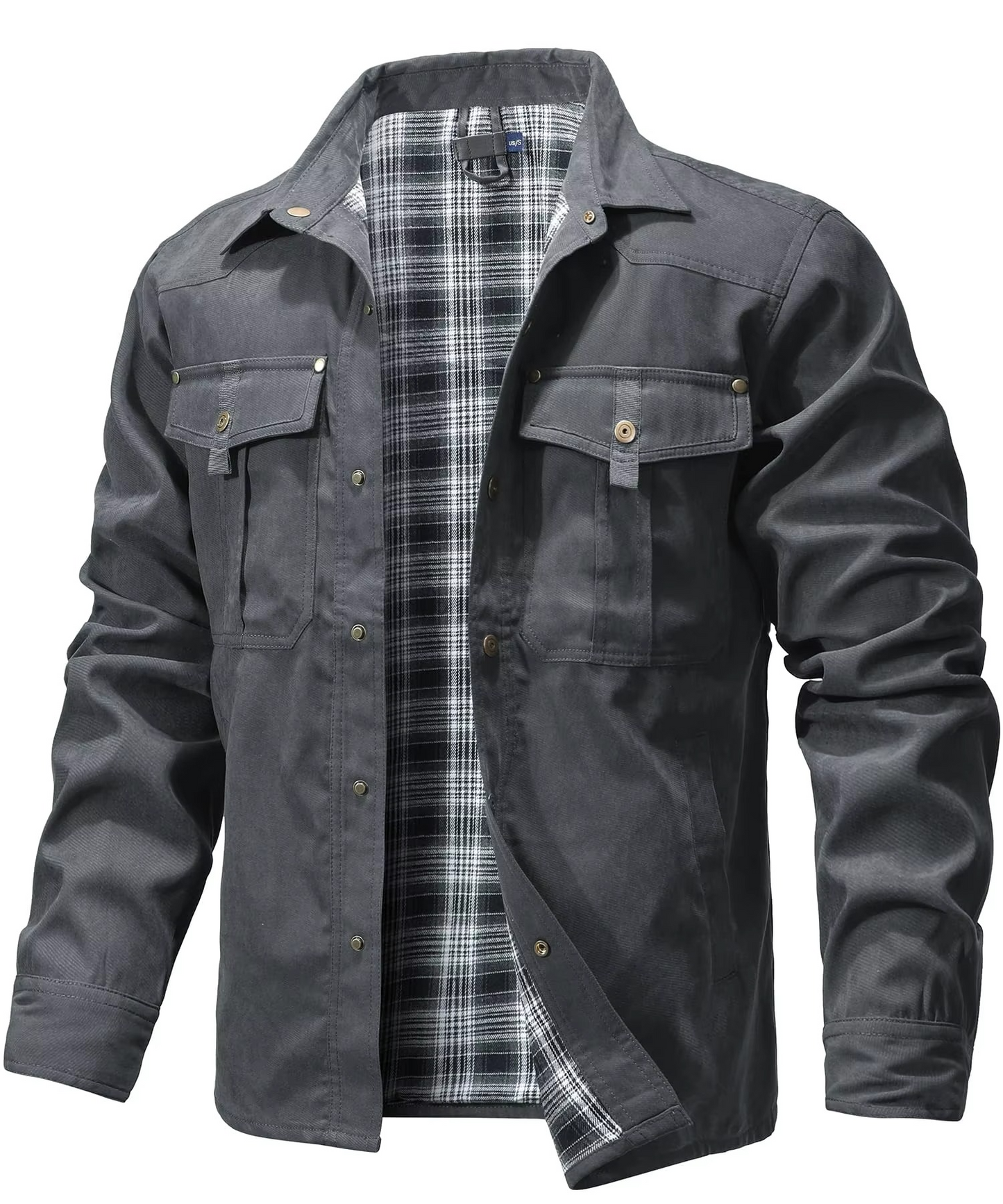 Snap Button Overshirt with Flannel Lining and Western Yoke Design