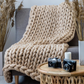 Knitted Throw Blanket with Natural Fibers and Hand-Textured Design, All-Season Use