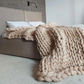 Knitted Throw Blanket with Natural Fibers and Hand-Textured Design, All-Season Use
