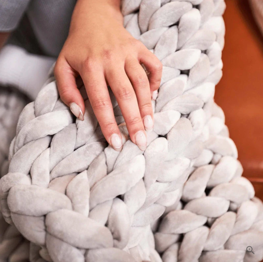 Knitted Throw Blanket with Natural Fibers and Hand-Textured Design, All-Season Use