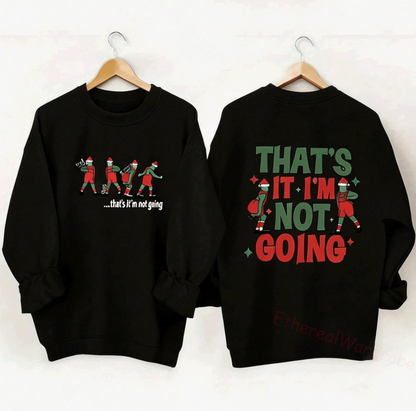 Festive Pullover for Women with Round Neckline and Long Sleeves, Black Holiday Pattern