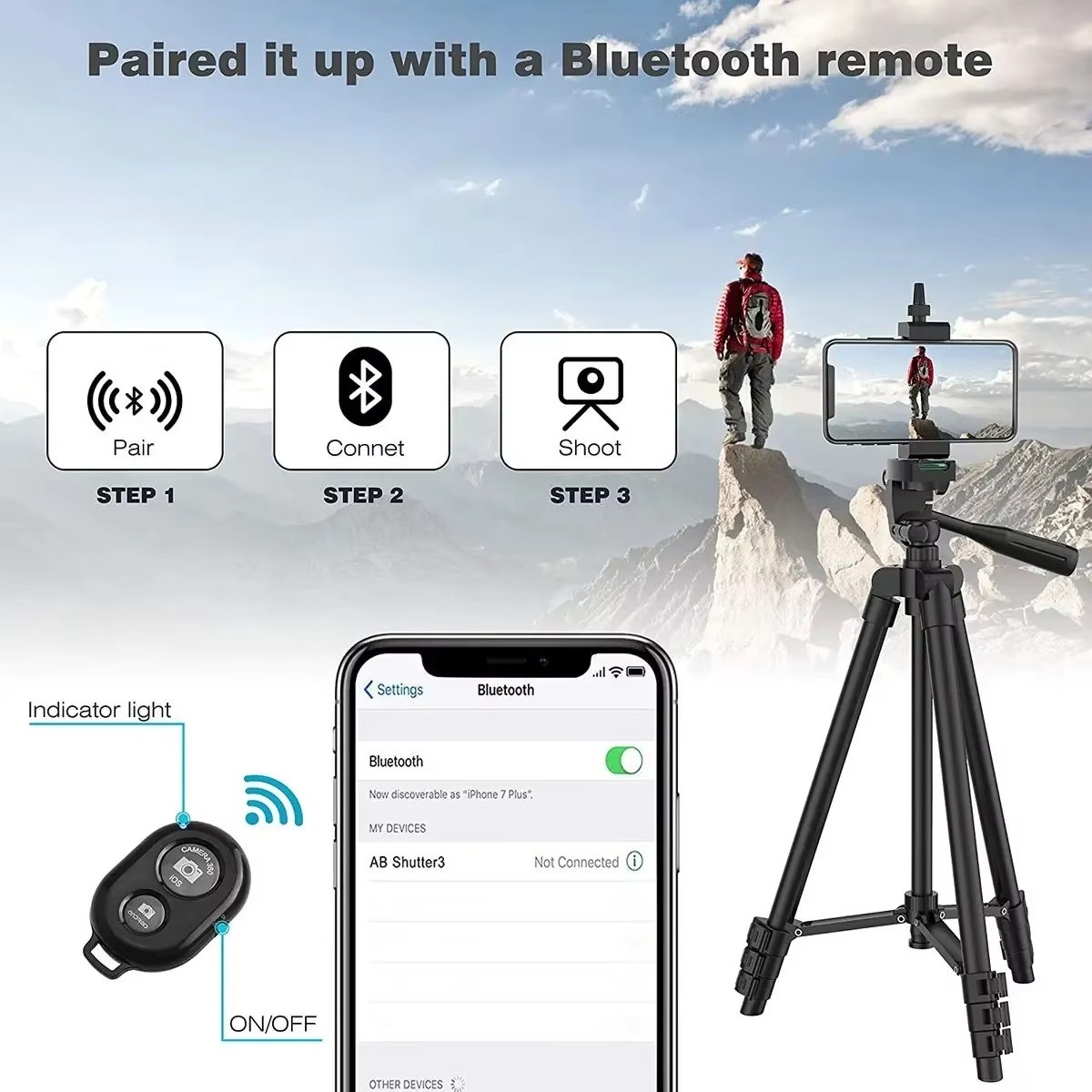 Expandable Camera Tripod with Wireless Remote and Adjustable Phone Holder, 20-55in