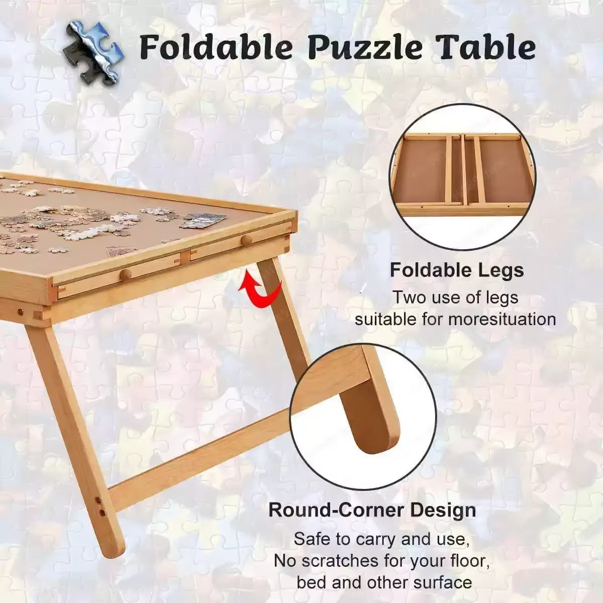 Puzzle Table with 4 Storage Drawers and Folding Wooden Design for 1500 Pieces