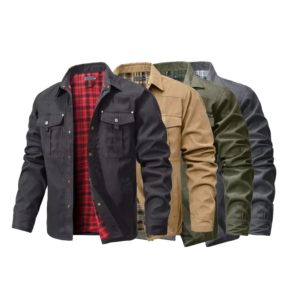 Snap Button Overshirt with Flannel Lining and Western Yoke Design