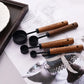 Measuring Cup and Spoon Set with Engraved Markings and Wooden Handles, 8-Piece