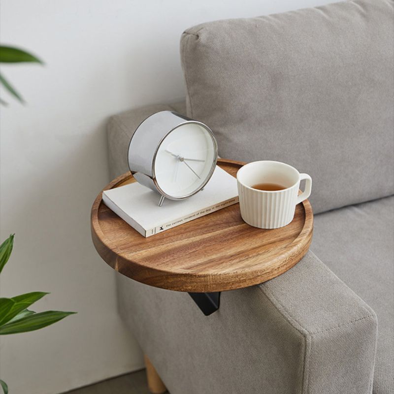 Wooden Sofa Armrest Tray with Secure Clip Attachment and Walnut  Finish