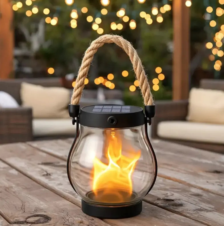 Solar Flame Lantern with Flickering Light Effect and Auto Dusk Sensor, 12-Hour Runtime