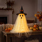 Battery Powered Ghost Decoration with Sparkly Tulle and Witch Hat, 23 Inches
