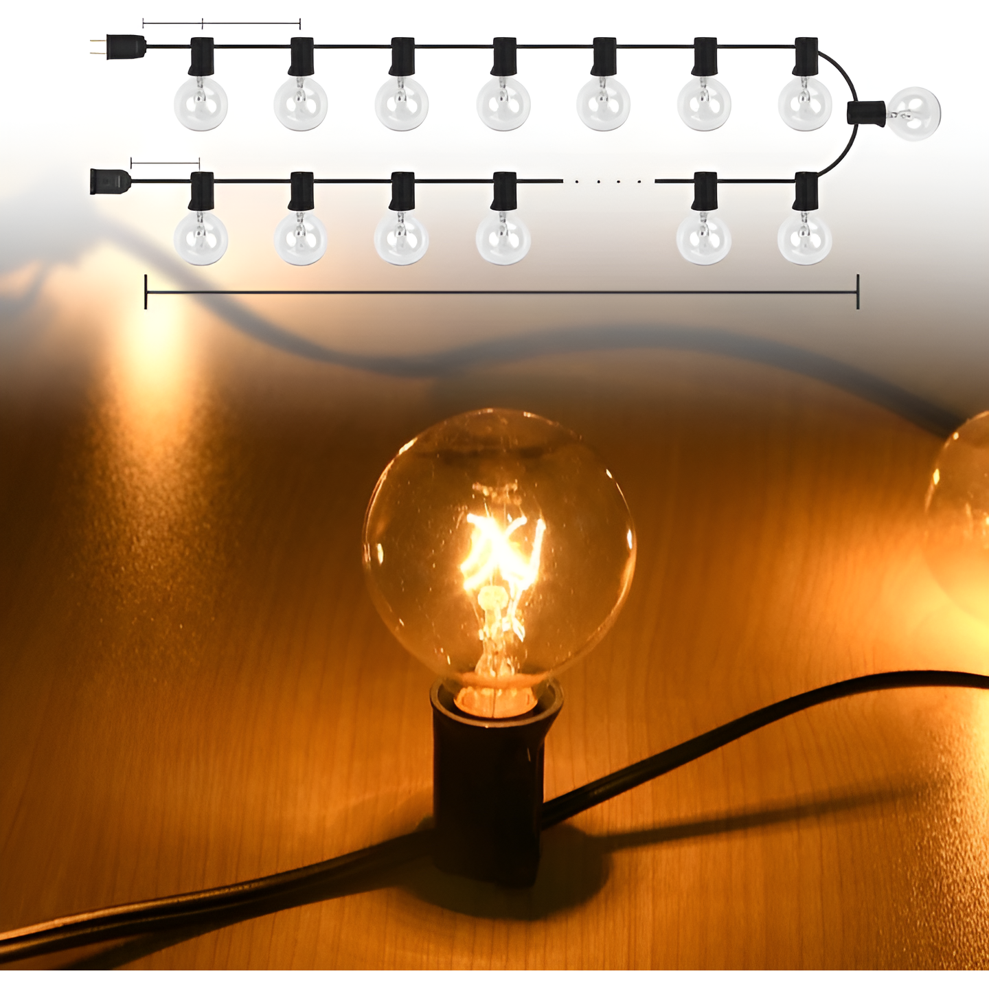 Warm White LED String Lights with Shatterproof Plastic Bulbs and Extendable Cord for Outdoor Spaces