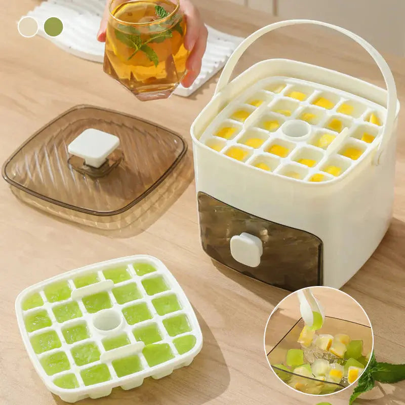 Press Action Ice Maker with Airtight Lid and Ice Tongs, 48 Cube  Capacity