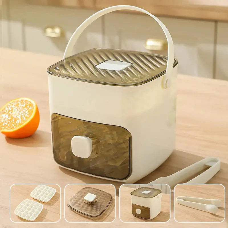 Press Action Ice Maker with Airtight Lid and Ice Tongs, 48 Cube  Capacity