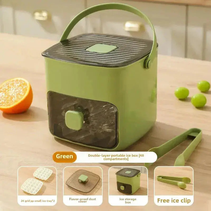 Press Action Ice Maker with Airtight Lid and Ice Tongs, 48 Cube  Capacity