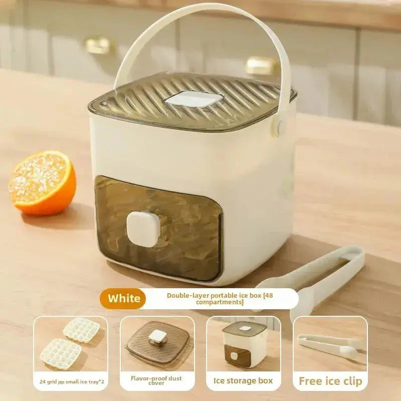 Press Action Ice Maker with Airtight Lid and Ice Tongs, 48 Cube  Capacity