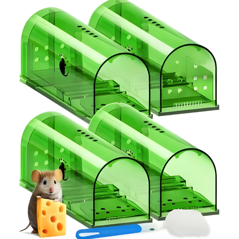 Humane Mouse Trap with No-Touch Release and Clear Ventilated Housing, 4-Pack