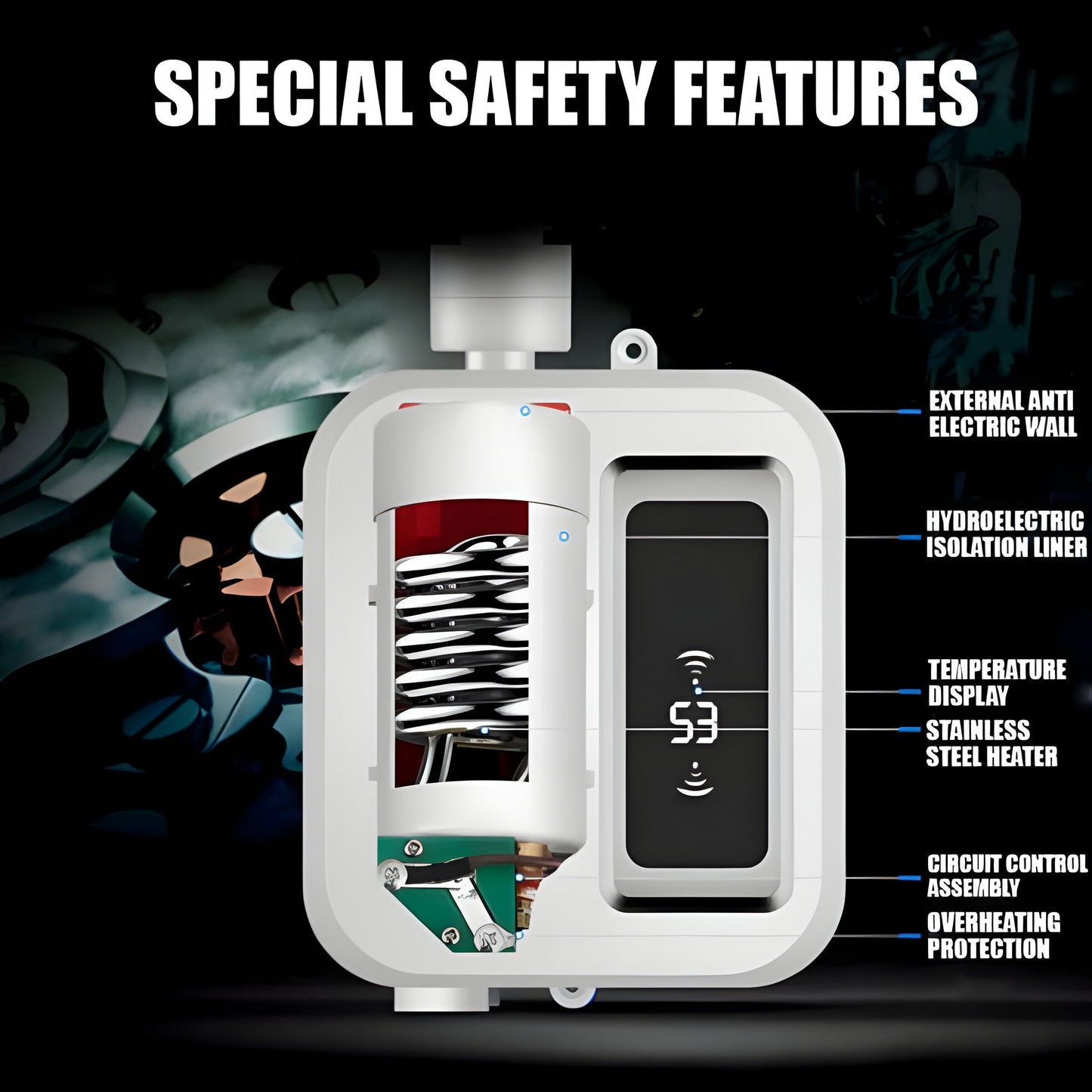 Instant Electric Water Heater 3500W with Digital Display and Leak Detection