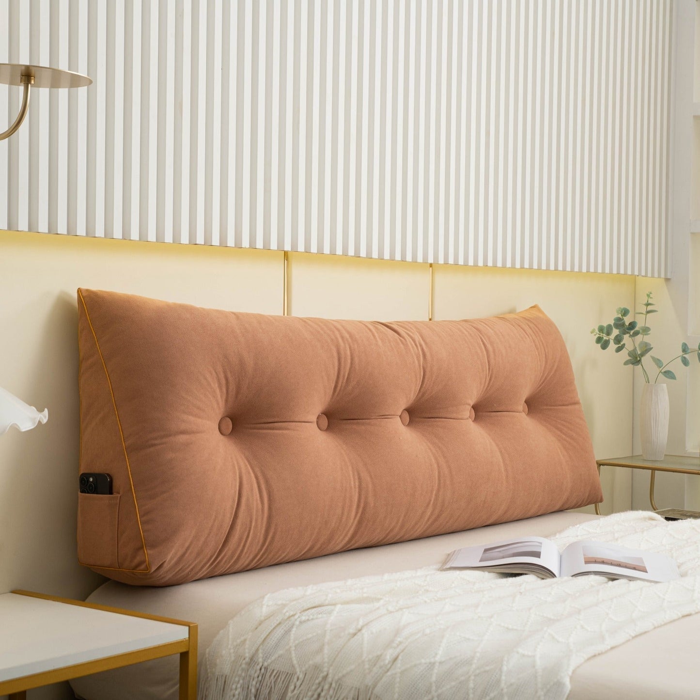 Wedge Pillow Backrest with Side Pocket and Removable Cover, Multiple Sizes
