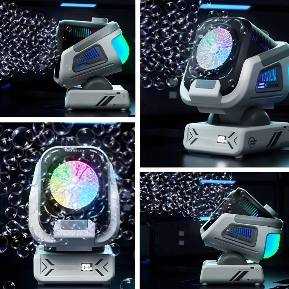Automatic Bubble Machine with 150-Degree Rotation and 9-Color LED Lighting