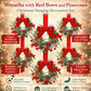 Artificial Christmas Wreath with Red Bows and Pinecone Accents