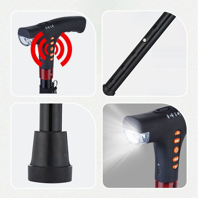 Adjustable Walking Stick with LED Flashlight and Built-In Radio,  Collapsible