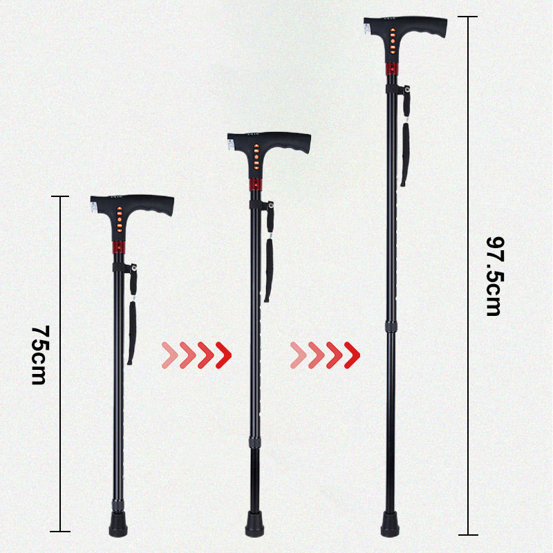 Adjustable Walking Stick with LED Flashlight and Built-In Radio,  Collapsible