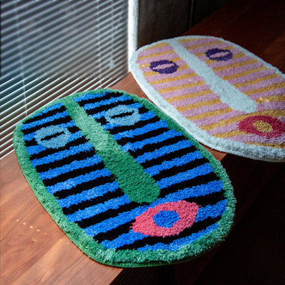 Abstract Face Bath Mat with Soft Absorbent Fabric and Neutral Tones