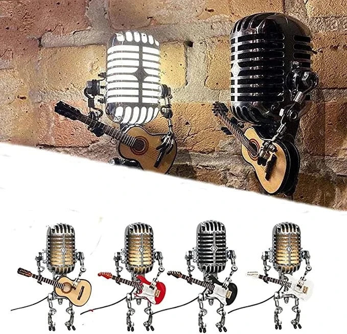 Microphone Table Lamp with Adjustable Joints and LED Bulb, Brass-Hued Metal Accent
