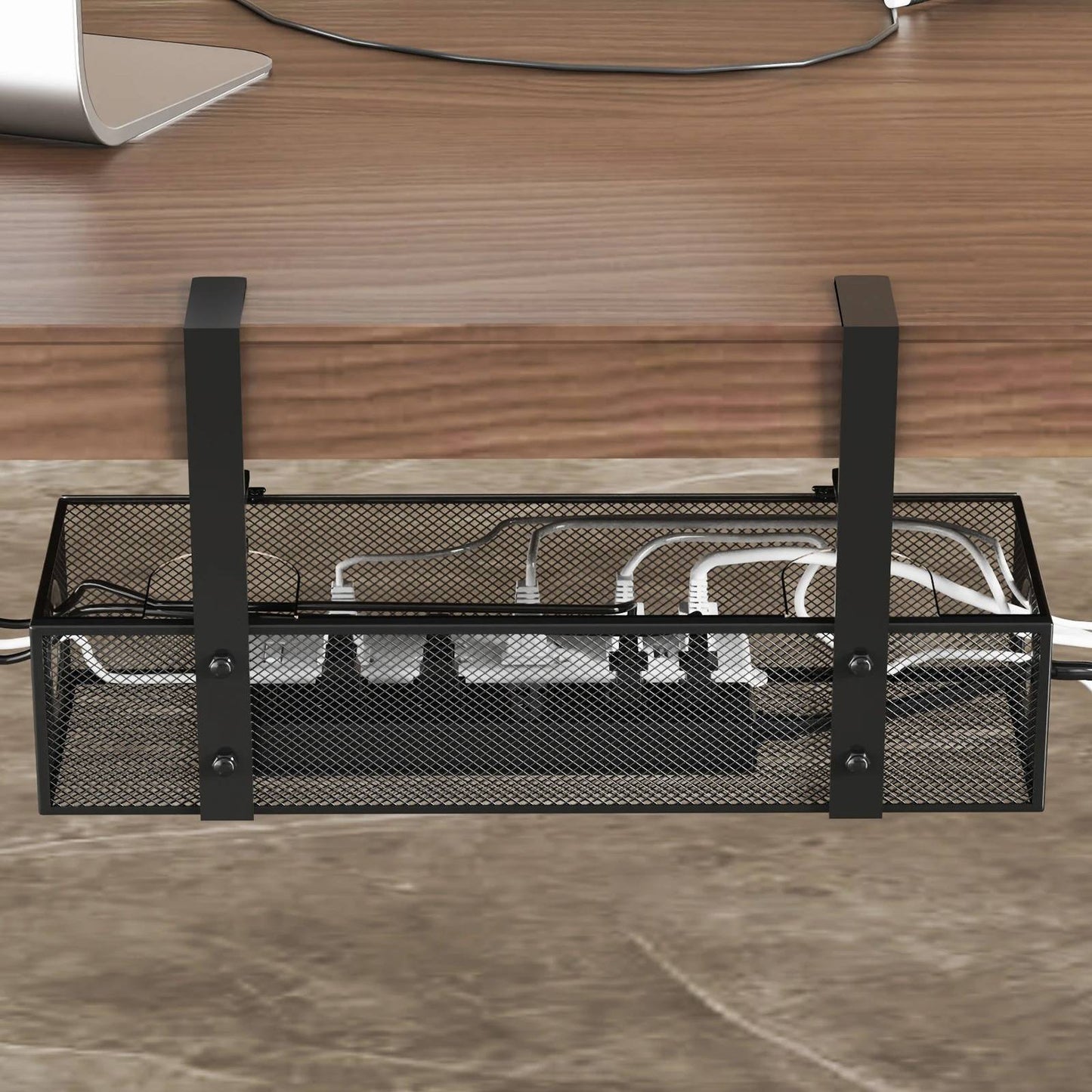 Under Desk Organizer with Two Sliding Drawers and Cable Routing Channels