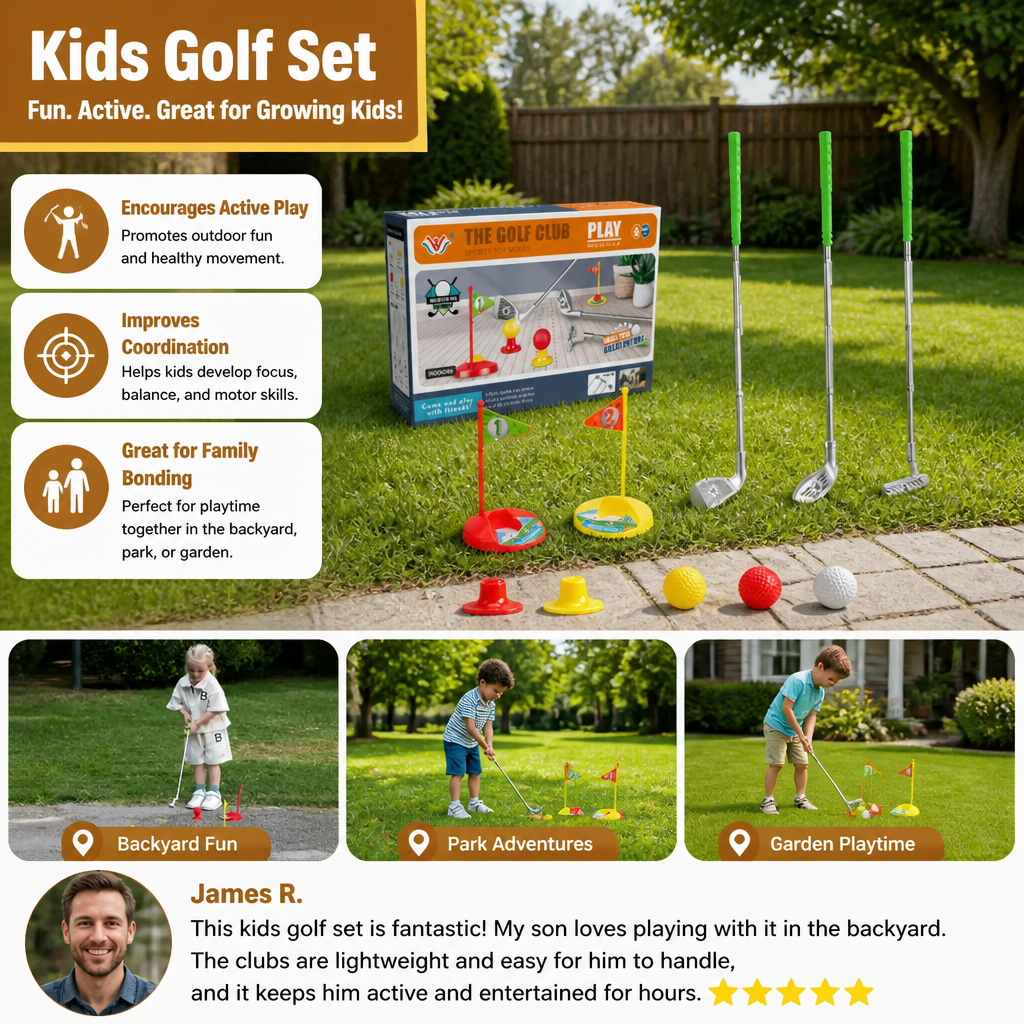 Adjustable Golf Set for Kids with Flags and Balls