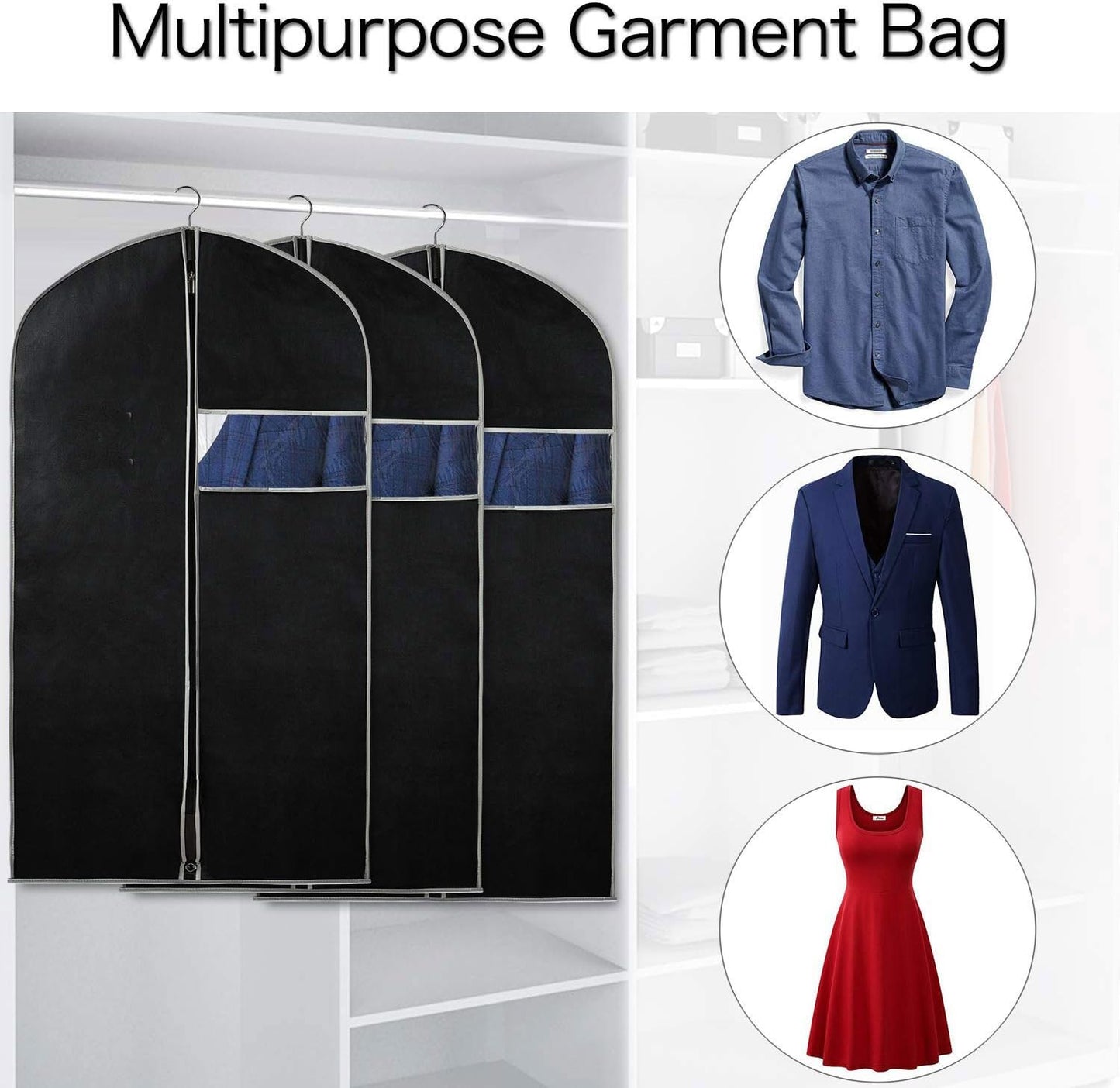 Garment Storage Covers 10 Pack with Full Length Zipper and Clear Window