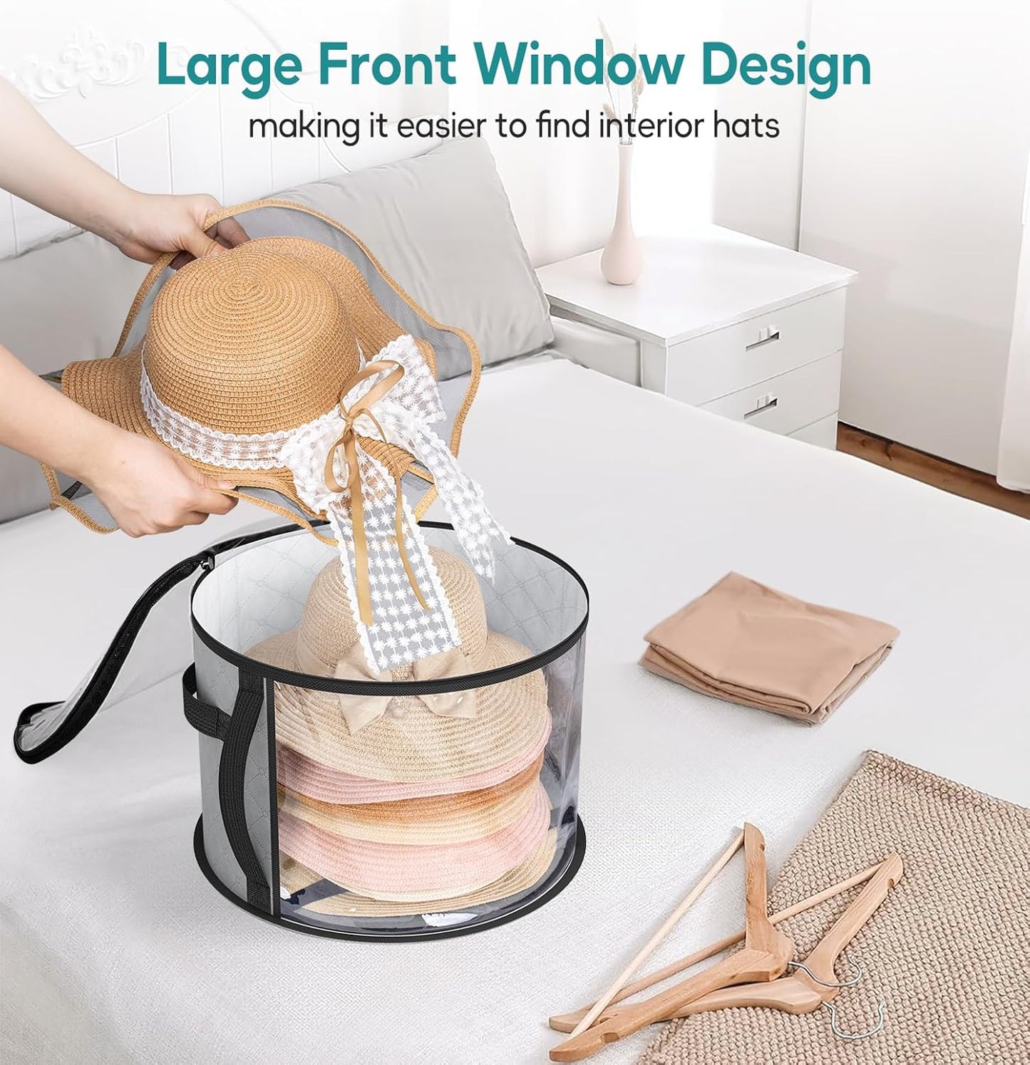Clear Hat Storage Organizer with Dual Zipper and Reinforced Handles for 5-7 Wide Brim Hats