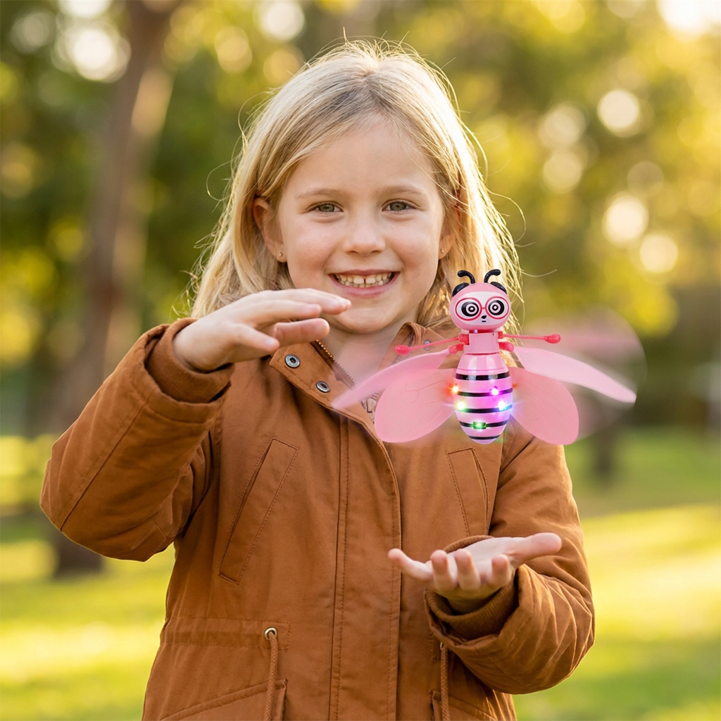 Flying Bee Toy with Motion Sensor and LED Light Effects for Indoor Play
