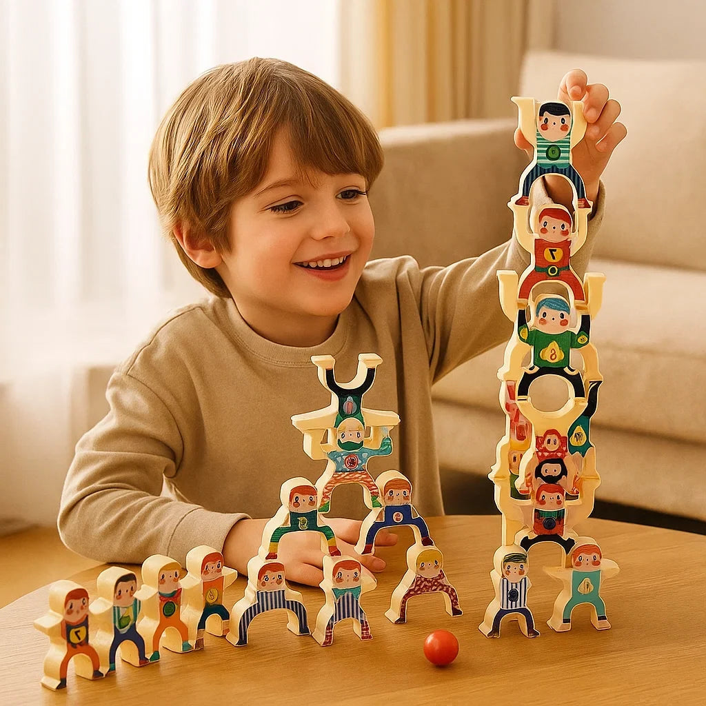 Wooden Stacking Game with Bright Colors and Smooth Edges for Kids