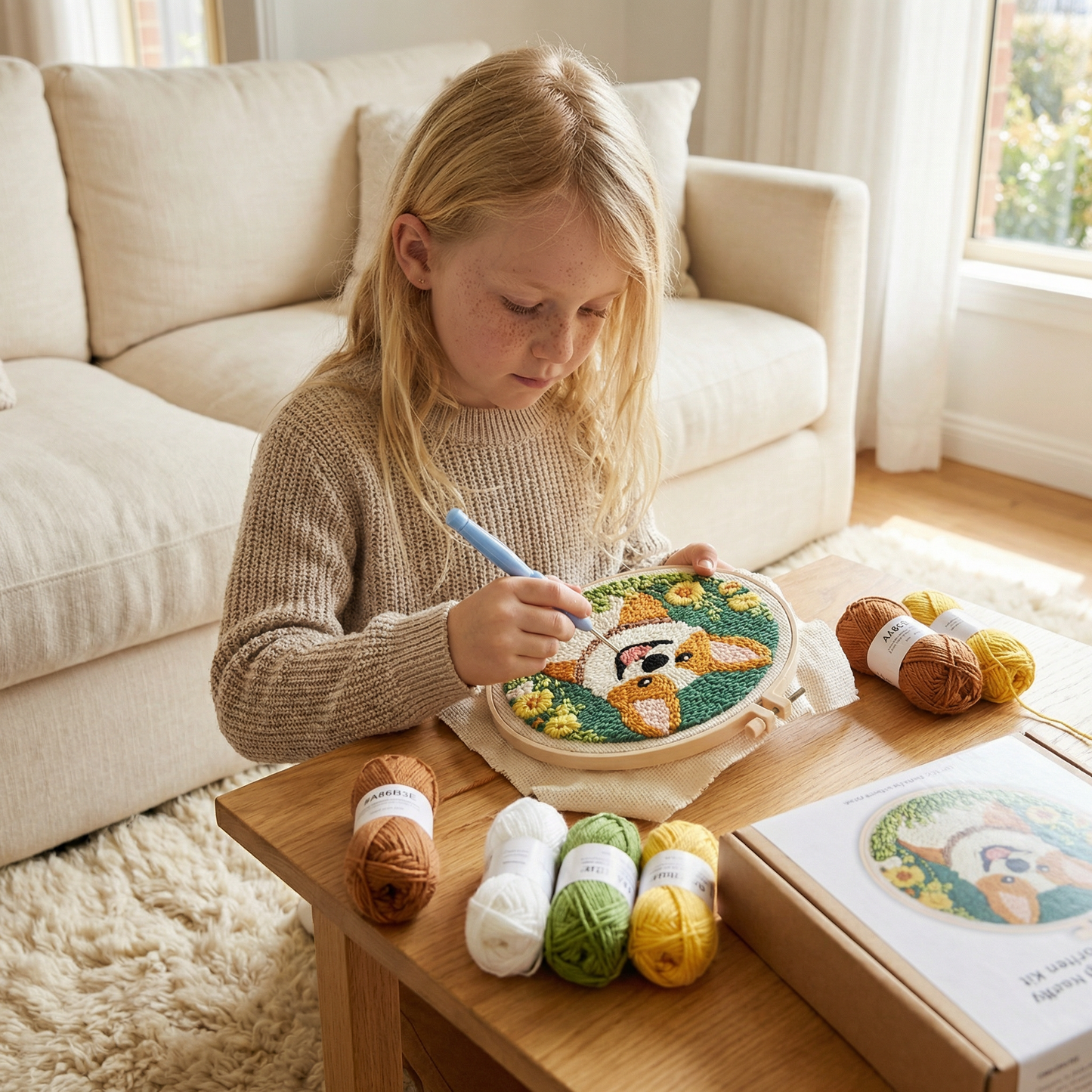 Punch Needle Embroidery Set with Pre-Printed Patterns and Adjustable Loop Height