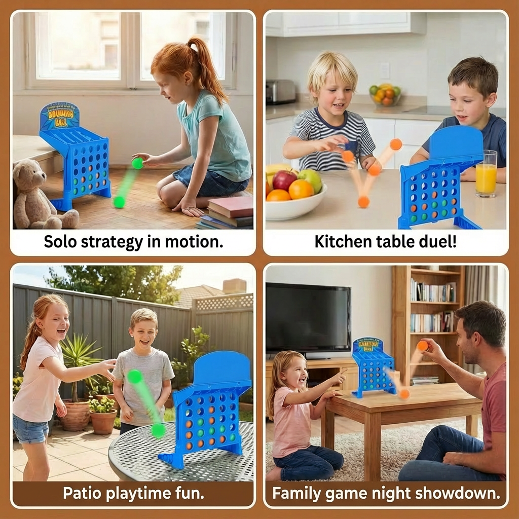 Bouncing Ball Grid Game with Colored Balls and Carrying Case for 2 Players