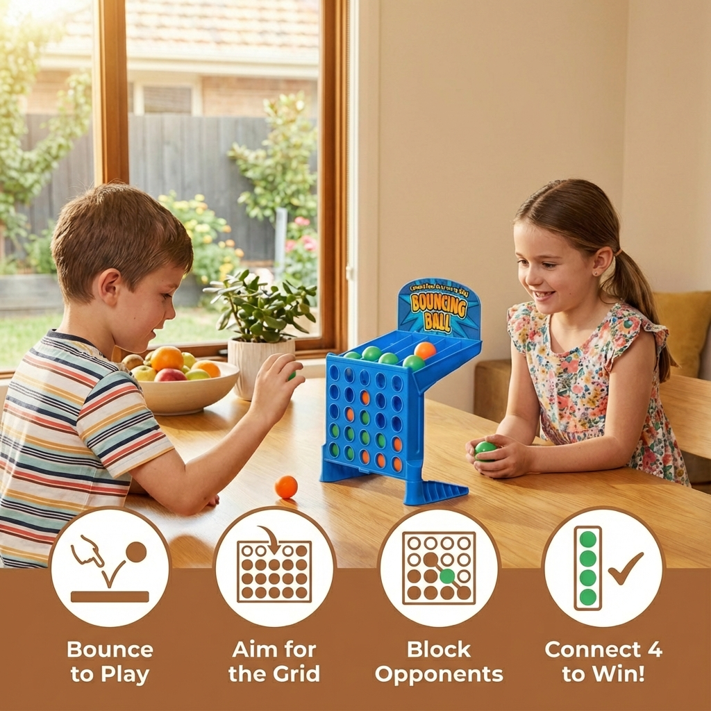 Bouncing Ball Grid Game with Colored Balls and Carrying Case for 2 Players