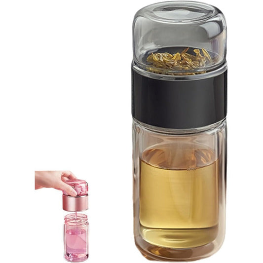 Glass Tea Infuser Bottle with Tilt Separation Filter and Double Wall  Insulation