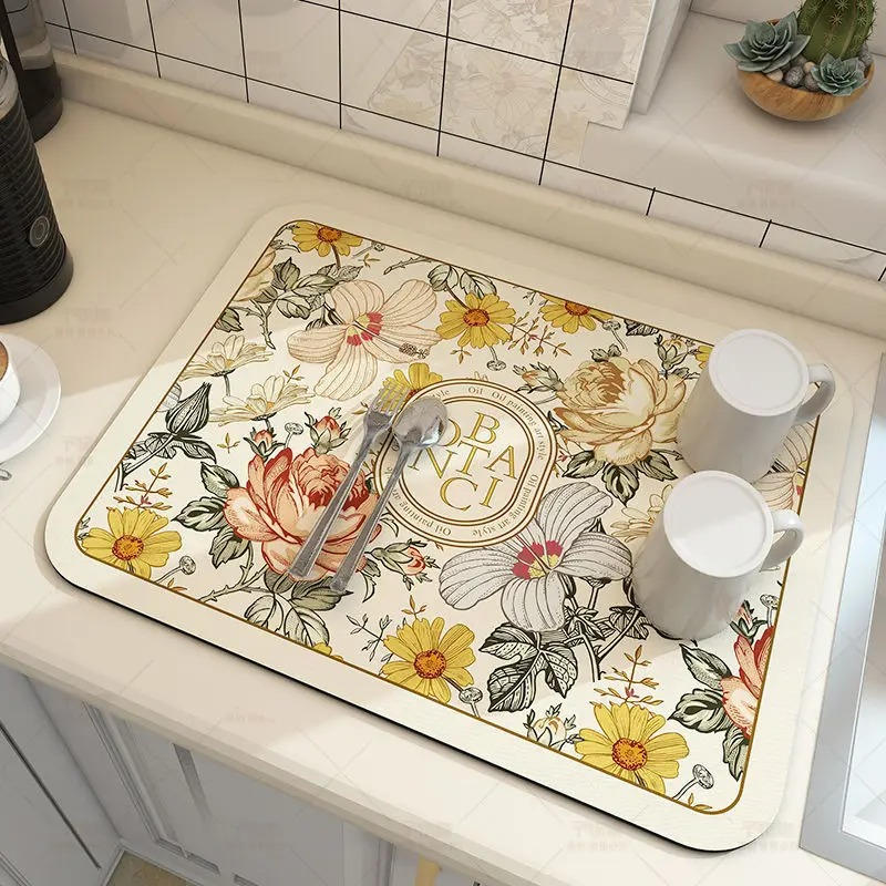 Diatom Mud Dish Drying Mat with Rubber Non-Slip Base and Antimold Protection