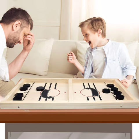 Two Player Wooden Puck Game with Center Gate Target and 10 Pucks