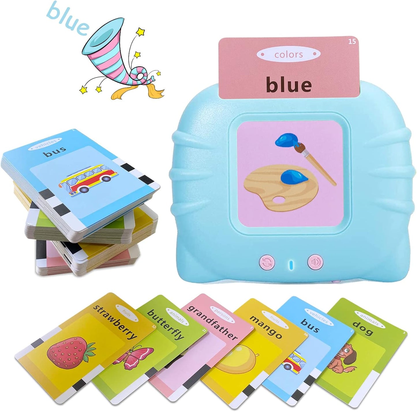 Audio Flash Card Speaker with 112 Double-Sided Cards and Sound Effects