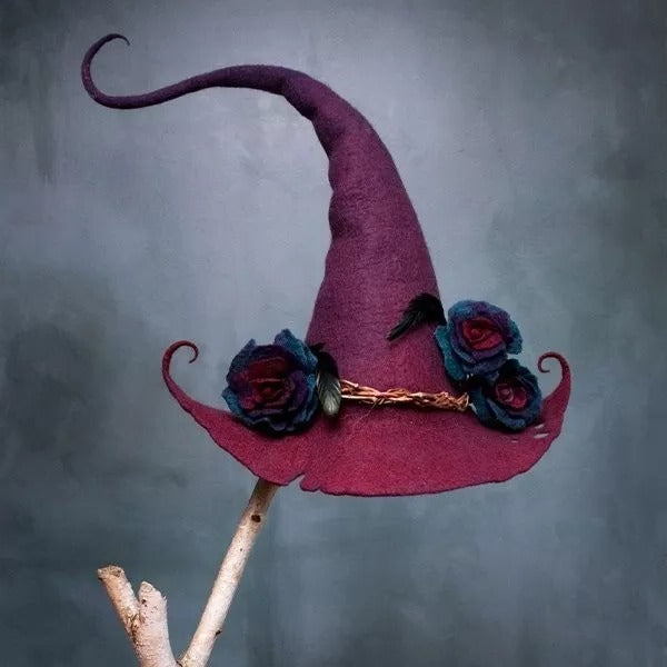 Witch Hat with Adjustable Fit and Silk Chiffon Accents