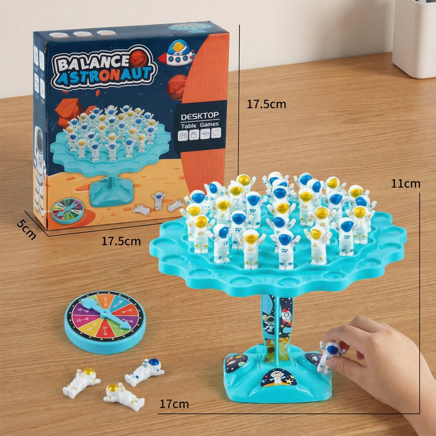 Stacking Balance Game with Astronaut Figures and Spinner, Space Themed