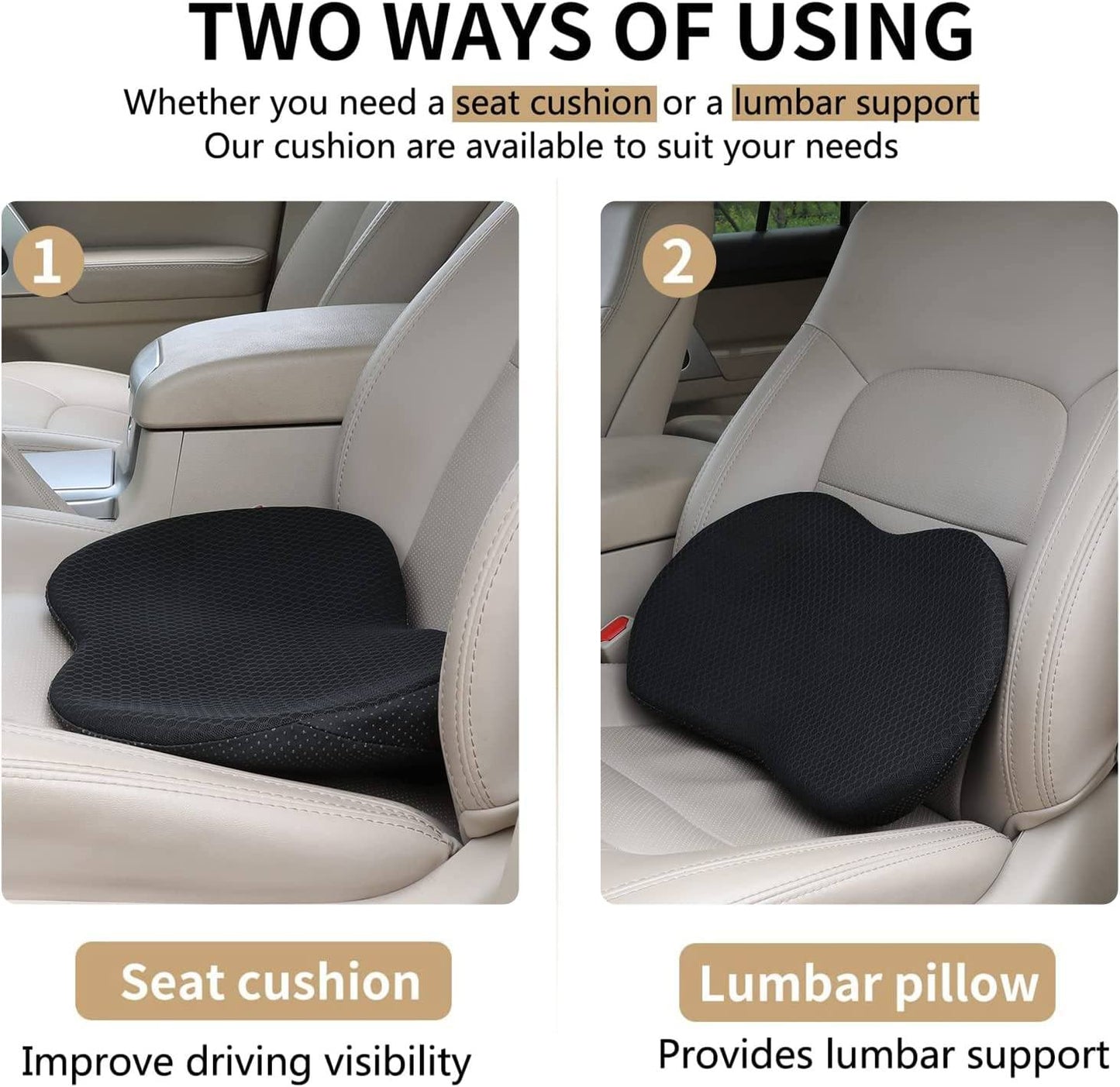 Car Seat Cushion with Memory Foam and 3.5-Inch Height Boost, Removable Breathable Cover