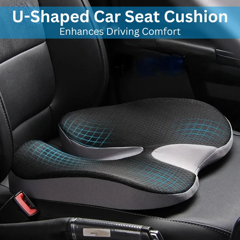 Memory Foam Car Seat Cushion with U-Shaped Tailbone Cutout and Machine Washable Cover