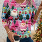 Womens Pullover Sweater with Multicolor Christmas Pattern and Scalloped Hem Detail