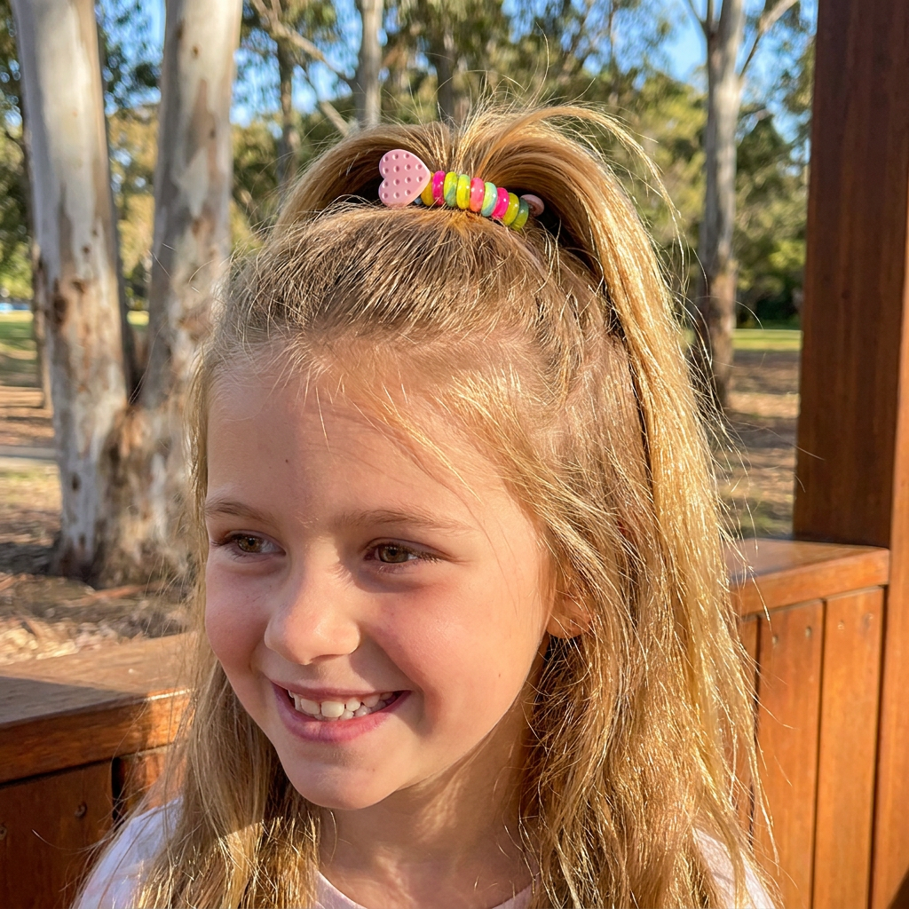 Spiral Hair Tie Set with Flower and Heart Designs for Kids
